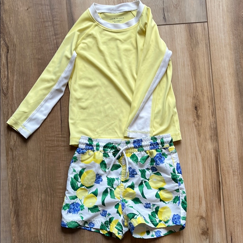 Janie and Jack Yellow and White Kids Swim Set Size 18 to 24 Months